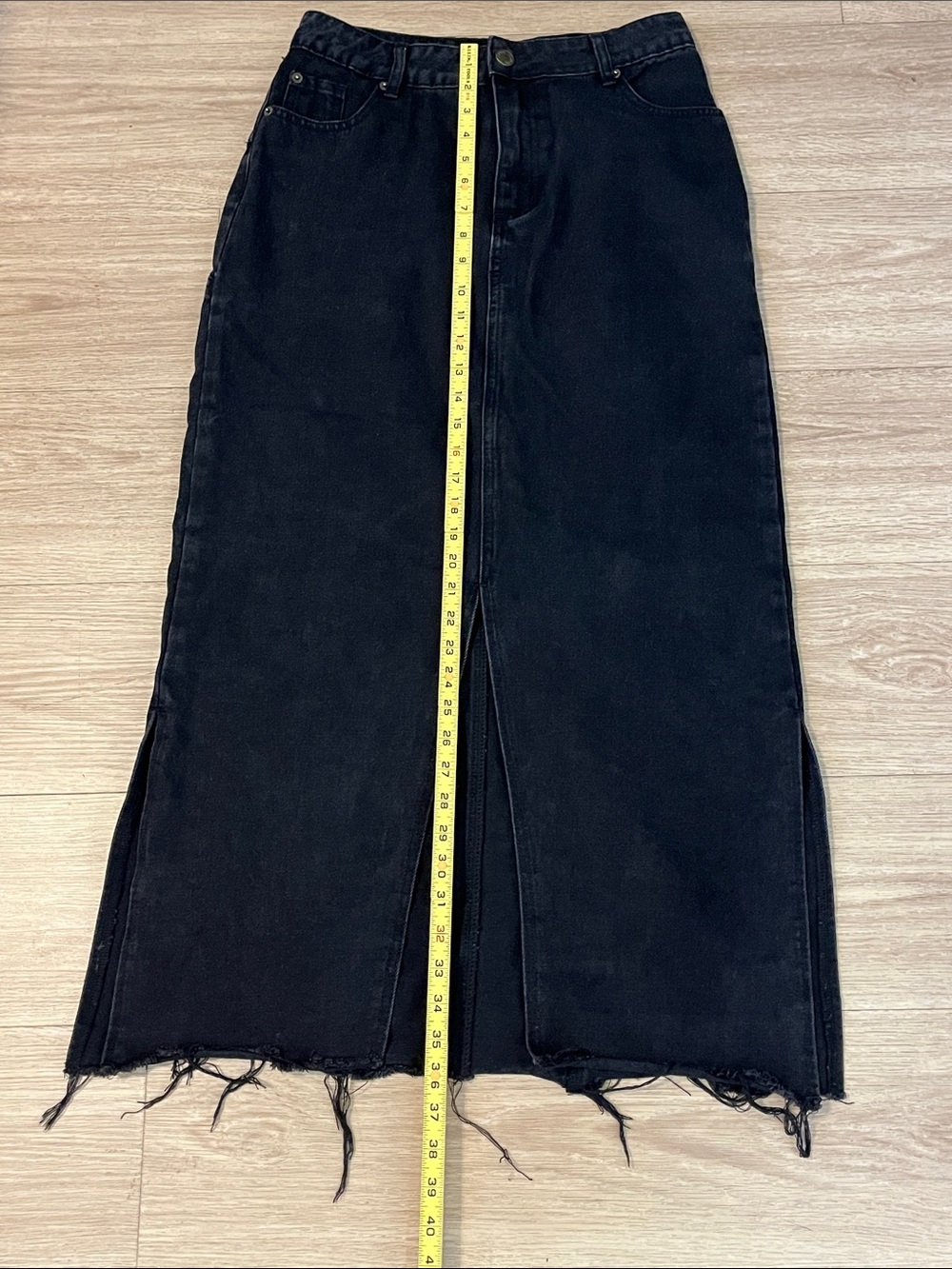 Nasty Gal Black Maxi Denim Skirt with Front Slit - Picture 6 of 15